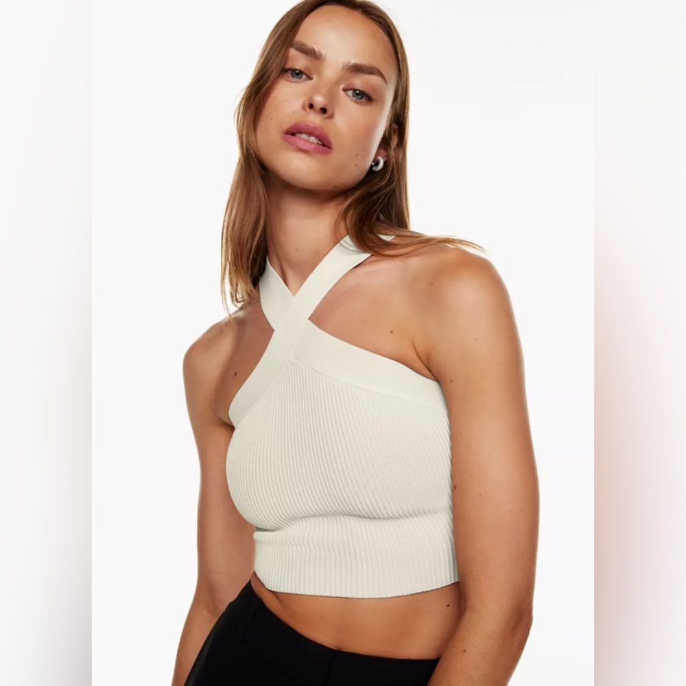 Aritzia Babaton Sculpt Knit Criss Cross Cropped Tank Matte Pearl Extra Large XL